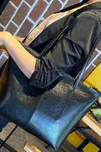 Load image into Gallery viewer, Black Vegan Leather Tote Bag
