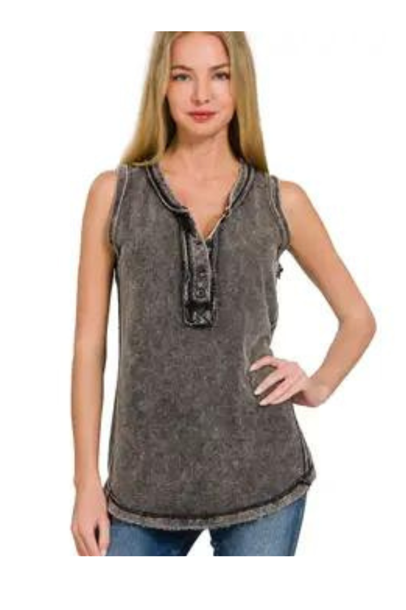 Mineral Washed Henley Tank