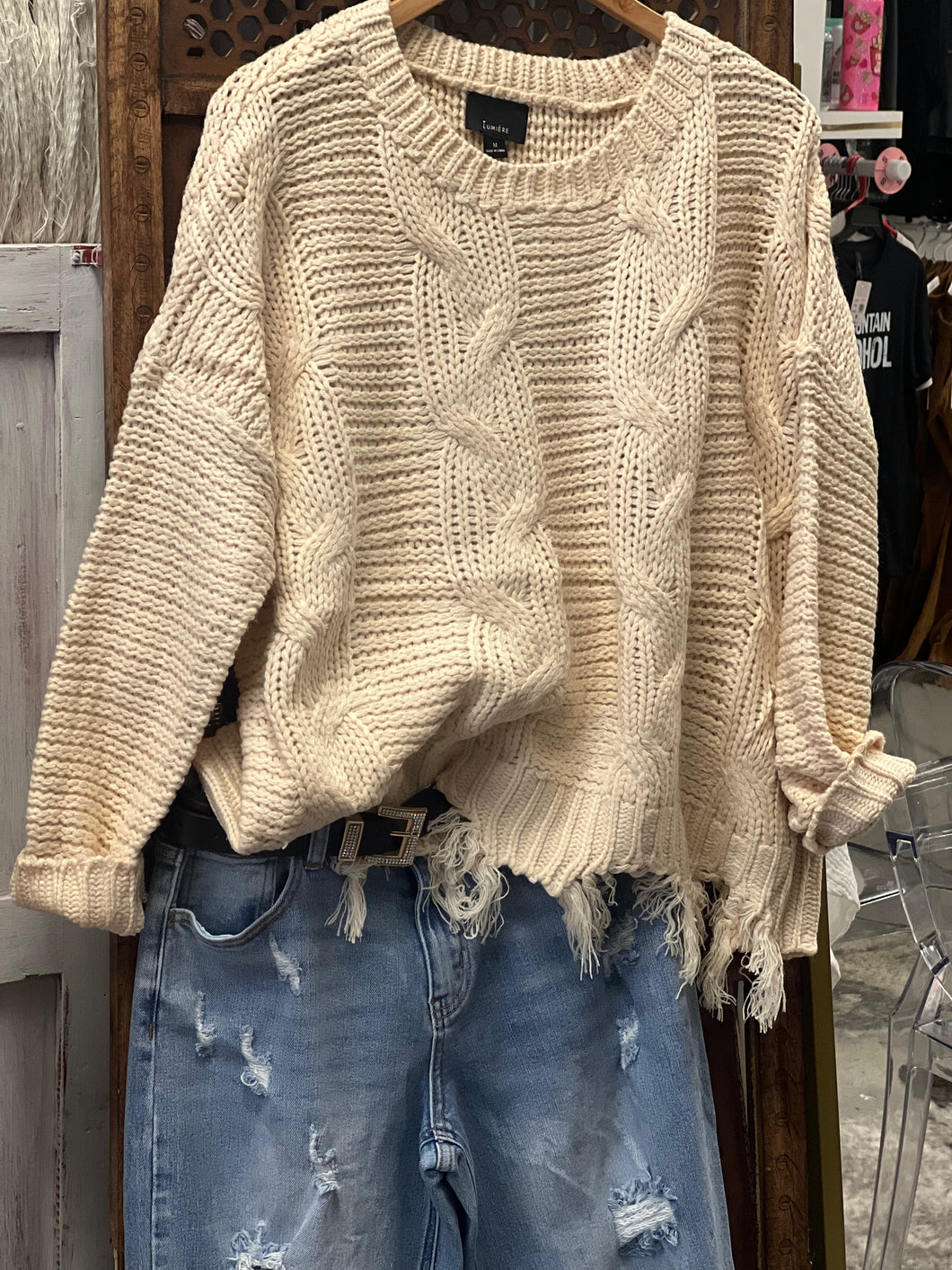 On The Ivory Fringe Sweater