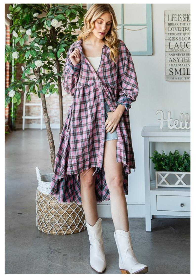 Pink Cocoa Flannel Shirt-Dress