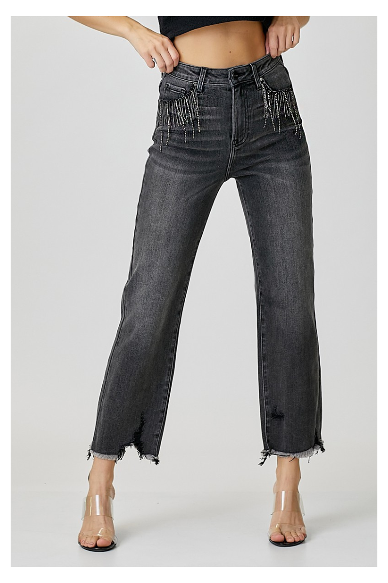 Freya Charcoal Jeans with Rhinestone Trim