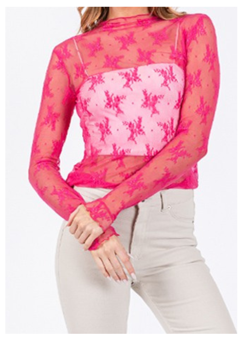 Lace Layering Top Hot Pink