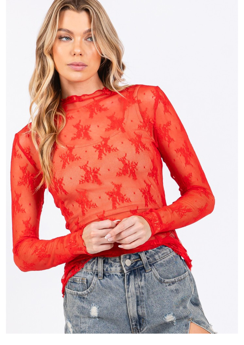 Lace Layering Top in Racy Red