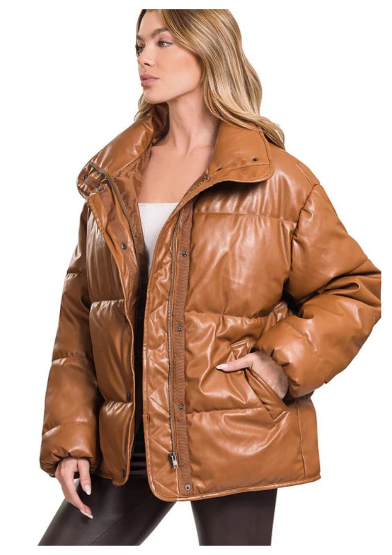 Curvy Vegan Leather Puffer Jacket