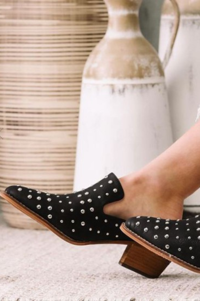 Studded heeled mules shops